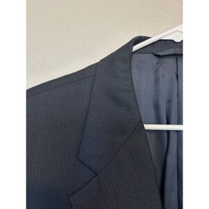 Hickey Freeman Loro Piana‎ Tasmanian Wool Herringbone Navy Blazer 43L Canterbury